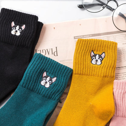 Cotton Sock Dog Embroidery Cute Socks