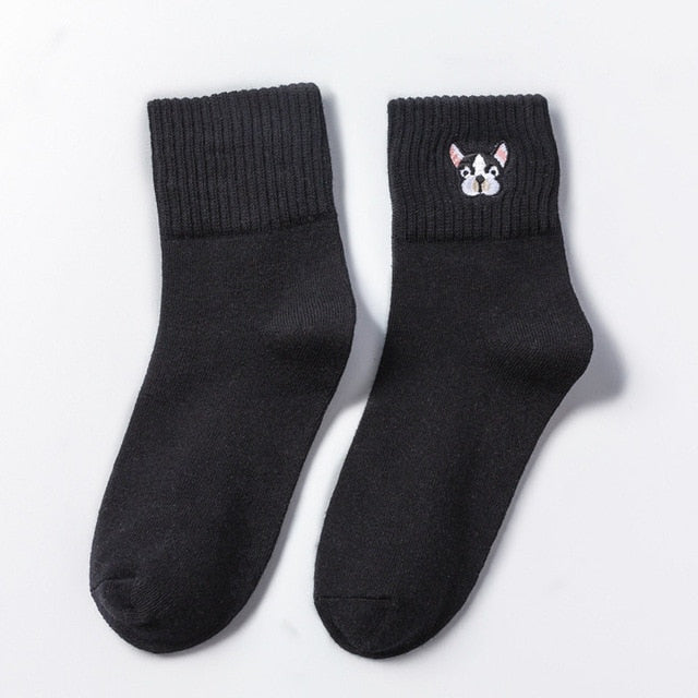 Cotton Sock Dog Embroidery Cute Socks