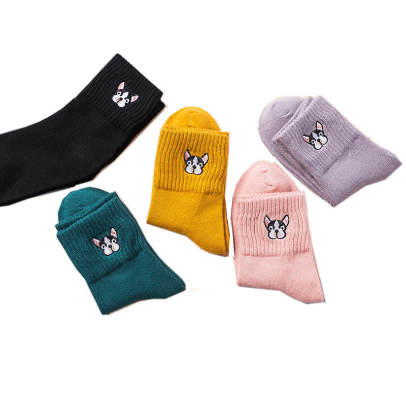 Cotton Sock Dog Embroidery Cute Socks